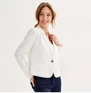 NWT White Eyelet Blazer Jacket L Draper James RSVP 100% Cotton Southern Classic - Picture 1 of 6