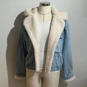 We the Free Perry Hooded Denim Jacket with Faux Shearling Trim Women’s M - Bild 1 von 8