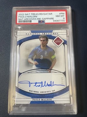 Paolo Maldini 2022 Panini National Treasures Auto #/49 Italia PSA 8 Italia En Tarjeta Foto 1 de 2
