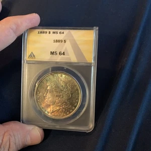 Dólar de plata Morgan 1889 P ANACS MS64 MS 64 colorido muy bien tonificado ¡¡Guau!!! - Imagen 1 de 11