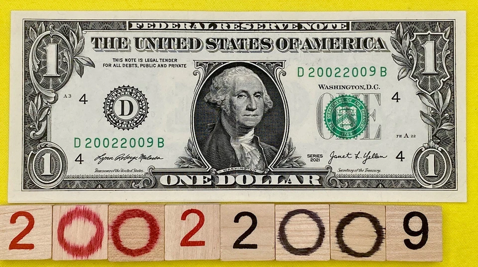 2002 2009 Tombstone Year Note Near Binary Fancy Serial Number $1 Dollar Bill FRN - Image 1 of 4