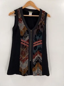 Dolcezza Vest Cardigan Women XSMALL Full Zip Stretch Geometric Aztec Design - Picture 1 of 7