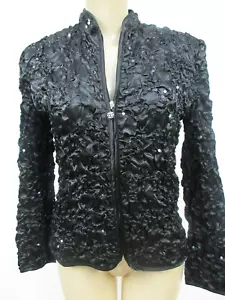 MSK Black Sequin Embellished Ruched Jacket Size L Zip Front Evening Party New - Picture 1 of 6