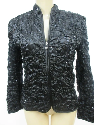 MSK Black Sequin Embellished Ruched Jacket Size L Zip Front Evening Party New - Image 1 of 4