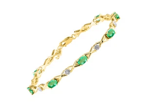 RYLOS EMERALD & DIAMOND TENNIS BRACELET YELLOW GOLD PLATED SILVER 7-8" - Picture 1 of 6