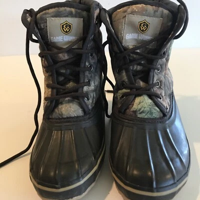 GAME WINNER KIDS THERMOLITE INSULATED ANKLE HI SZ 4Y GR CAMO HUNTING BOOTS MINT  - Image 1 of 4