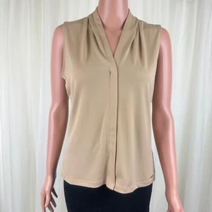 Calvin Klein Gathered V-Neck Standing Collar Sleeveless Top Blouse Nude Small - Bild 1 von 9