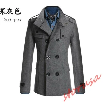 Мужская осень пальто двубортный Peacoat длинный Slim Fit куртка зимнее платье топы - Изображение 1 из 4