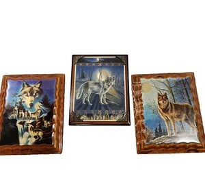  3 Metall Lack Kunst Holz Majestätische Wölfe Wolf & Mond Strom Wandbilder USA - Bild 1 von 18