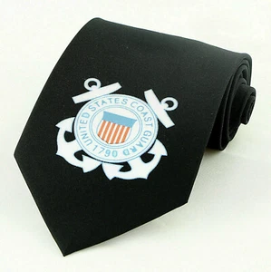 US Coast Guard Men's Necktie Military Emblem Guardman Patriotic Black Neck Tie  - Picture 1 of 1