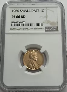 1960 P NGC PF66 RD SMALL DATE RED PROOF LINCOLN MEMORIAL PENNY 1C ONE CENT WLB - Picture 1 of 3