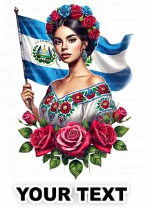 Set of 2 Salvadoran Woman El Salvador Decal Stickers with Free Custom Text - Picture 1 of 7