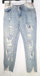 Guess Los Angeles Distressed Tomboy Rhinestone Waisted Women’s Jeans Size 24 - Picture 1 of 19