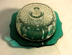 Imperial Glass Kraft Cheese Dish 5" Forest Green w/ Crystal Dome Lid Unused - Picture 1 of 4