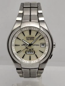 Citizen Attesa Radio Solar Day Date Day of the Week Titanium Men's Watch Used - Picture 1 of 10