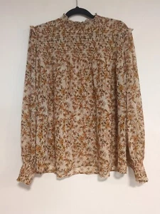 French Connection Blouse Floral Orange Long Sleeve Mock Neck Size 10 - Picture 1 of 8