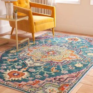 SAFAVIEH Transitional Boho Oriental Medallion Area Rug Teal and Rose Crystal - Picture 1 of 45