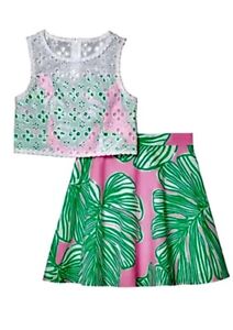 Lilly Pulitzer L29216 Girls Gabriella Flared Skirt Crop Top 2 Piece Set Size 12
