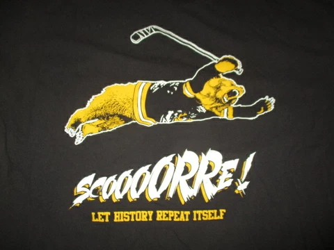 BOSTON BRUINS "Scoooorre! Let History Repeat Itself" (XL) T-Shirt BOBBY ORR Bear Cover