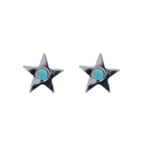 Turquoise Star Studs, Genuine Turquoise Earrings, Simple Silver Earrings - Picture 1 of 2