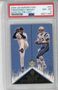 2002 UD Superstars P. Martinez/T.Brady Keys to the City Card #K5 PSA 8