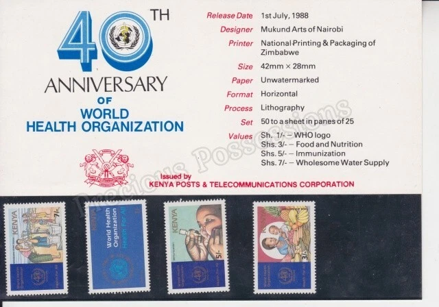 KENYA SG 463-466 MNH MINT STAMP SET 1988 WORLD HEALTH ORGANISATION WHO W.H.O. - Image 1 of 1