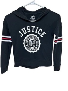 Justice Girls Hoodie Sweatshirt Size 7 Black/White Graphic Logo - Picture 1 of 5