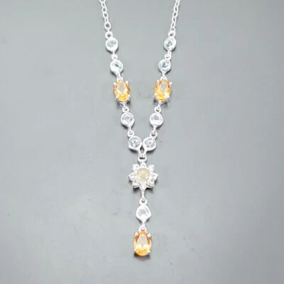 Ожерелье ручной работы из натурального цитрина серебро 925 пробы 18,5 дюйма/N22694 - Изображение 1 из 4