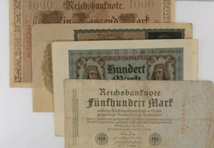 1910-1922 Germany 4-Notes Currency Set // 100 500 1000 10,000 Mark Bills - Picture 1 of 3