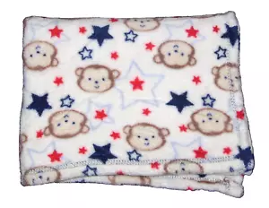 Baby Gear Monkey Face Stars Blanket Red Blue Soft Security Lovey 30x40" - Picture 1 of 2