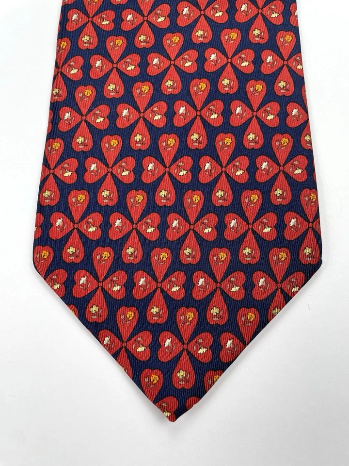 Salvatore Ferragamo Estampado Floral Trébol Flores Seda Azul Rojo Corbata Hecha en Italia Foto 1 de 4