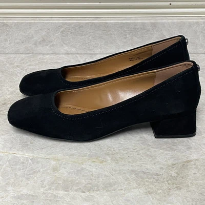 Zapatos de salón Donald Pliner Rya para mujer 9M de gamuza negra punta cuadrada de 1,3 pulgadas Foto 1 de 4