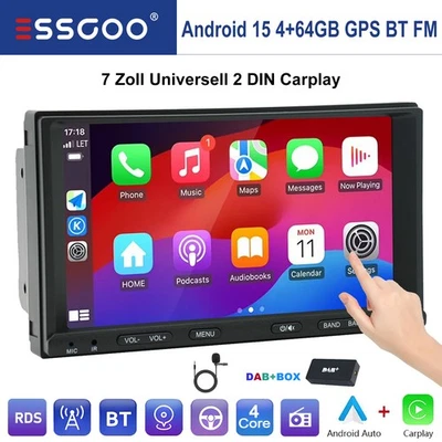 DAB+ 7" Autoradio GPS Carplay Android 15 4+64GB Radio USB GPS CarPlay BT SWC Mik - Bild 1 von 4