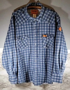 Wrangler Flame Resistant Long Sleeve Pearl Snap Plaid Work Shirt / Men's 3XL - Picture 1 of 9