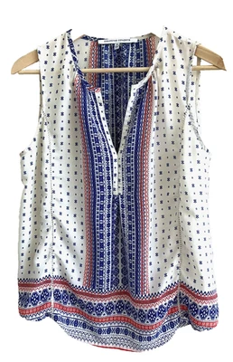 Blusa campesina informal sin mangas para mujer roja blanca y azul floral boho talla M Foto 1 de 4