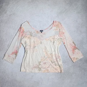 Dismero Y2K Fairy Top Damen Medium Pastell Rosa Blumendruck Netz Landhaus Italienisch - Bild 1 von 9