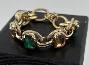 Bracciale maglia oro menta gioiello pietre rosa verdi 7” lungo 3” prolunga - Foto 1 di 7