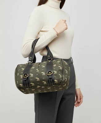 Bolso de Hombro Maison Mollerus Verde Logo Lona Hecho en Suiza Borde de Cuero Foto 1 de 4