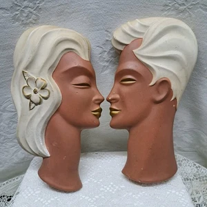 Placas de arte de tiza pintadas de hombre y mujer Art Deco de colección Miller Studio 1958 - Imagen 1 de 10