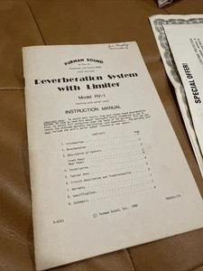 Furman Sound Reverberation System W/Limiter RV-1 Instruction Manual ‘82 - Picture 1 of 5