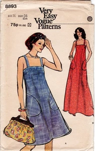 36" Vintage 1970s Strappy Summer Maxi Dress Pockets Sewing Pattern Vogue 8893 - Picture 1 of 2