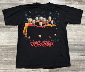 Vintage STAR TREK VOYAGER Shirt Mens Large 1995 Licensed Black Space Series Tee - Picture 1 of 7