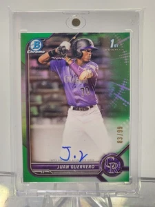 JUAN GUERRERO 2022 BOWMAN CHROME 1ST GREEN REFRACTOR AUTO /99 - Picture 1 of 2