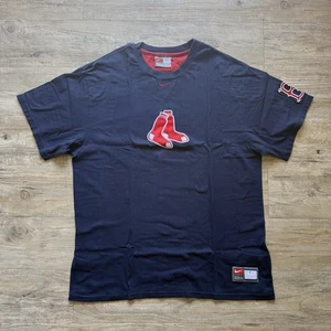 Vintage Y2K Nike Team Boston Red Sox Center Swoosh Weihnachten T-Shirt Large blau - Bild 1 von 9