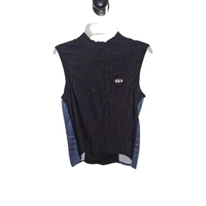 Louis Garneau Cycling Jersey Women L Tank Sleeveless Black/Blue 1/2 Zip - Picture 1 of 7
