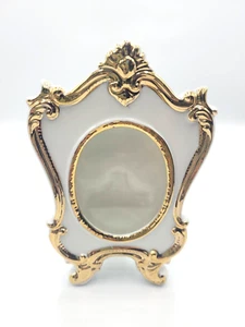 Marco de estante de mesa de porcelana de colección - Borde dorado e inserto de vidrio - 5" de alto - Japón - Imagen 1 de 8