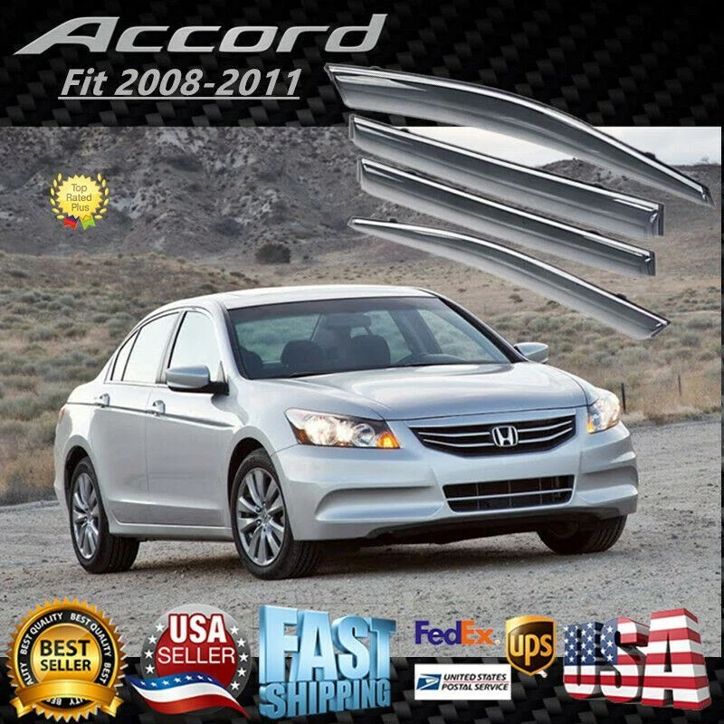 Viseras de ventilación de ventana cromadas con clip deflector de lluvia para Honda Accord 2008-2012 Foto 1 de 4