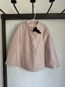EUC Lili Gaufrette Girls Cape SZ 8 Pink Tweed Satin Lined Wool Blend Velvet Bow - Picture 1 of 14
