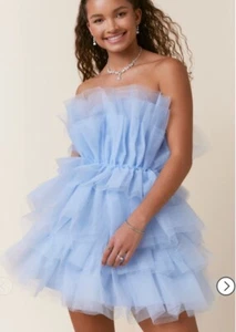 Francesca's NWT Suzie Tulle Tiered Dress - Light Blue - Size X Large - Imagen 1 de 4