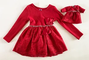 Dollie and me Christmas Sparkly Red Dress Set - includes 6Y top and top for doll - Picture 1 of 10